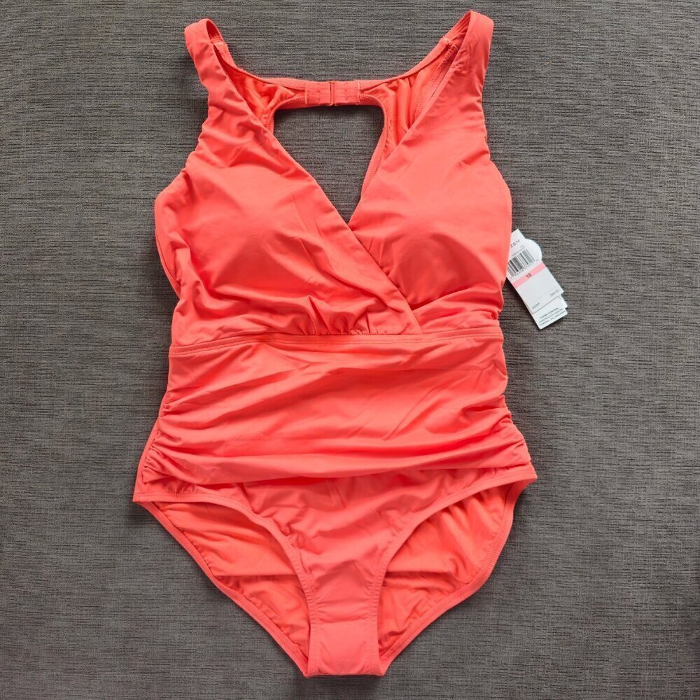 NWT JANTZEN Women's Peach Jewel Portrait Back One-piece Swimsuit Size 10 - Picture 3 of 13